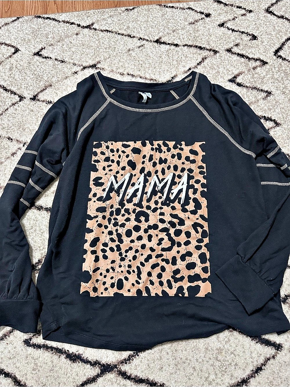 Leopard Print Mama Long Sleeve Tee in Black & Pink